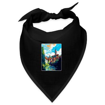 Fribourg Schweiz Vintage Reiseposter WPA Art - Bandana Dreieckstuch - Schwarz - Vorne