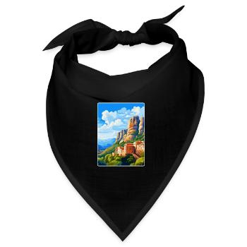 Montserrat Spanien Vintage Reiseplakat Souvenir - Bandana Dreieckstuch - Schwarz - Vorne