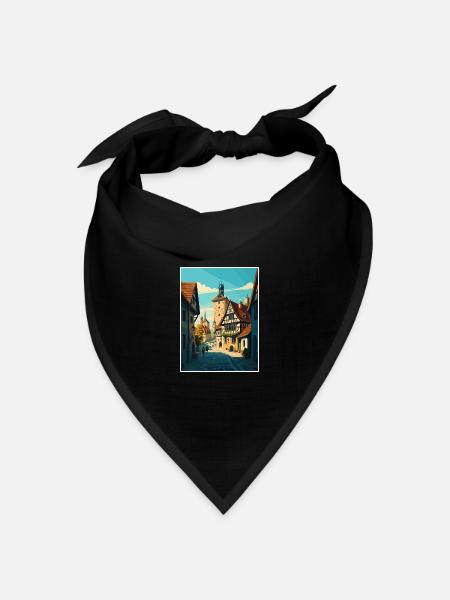 Rothenburg Deutschland Vintage Reiseposter Souvenir - Bandana Dreieckstuch - Schwarz