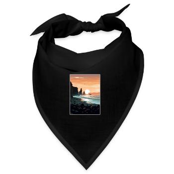 Schwarzer Sandstrand Island Vintage Reiseposter WPA - Bandana Dreieckstuch - Schwarz - Vorne