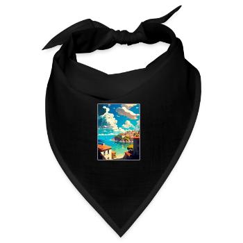 Vis Insel Kroatien Vintage Reiseposter Souvenir - Bandana Dreieckstuch - Schwarz - Vorne