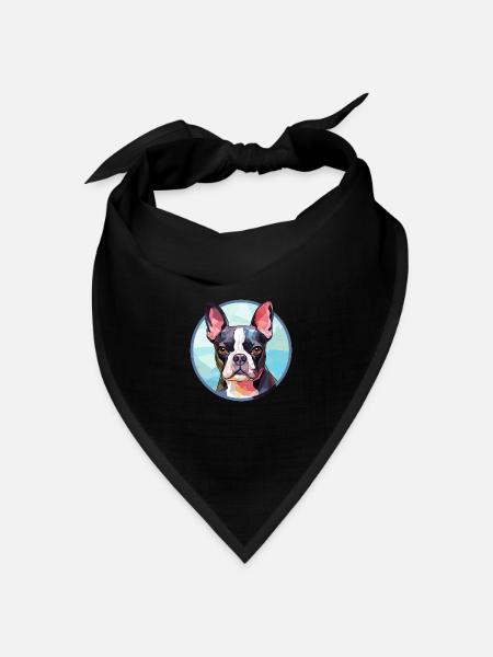 Boston Terrier Hund Bunte Karikatur - Bandana Dreieckstuch - Schwarz