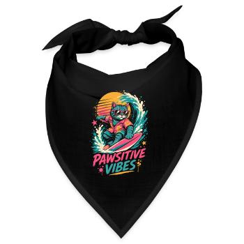Surfende Katze – Pawsitive Vibes - Bandana Dreieckstuch - Schwarz - Vorne
