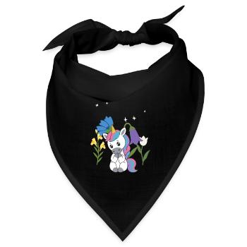 Einhorn Blumen Kinder märchenhaft Kornblume - Bandana Dreieckstuch - Schwarz - Vorne