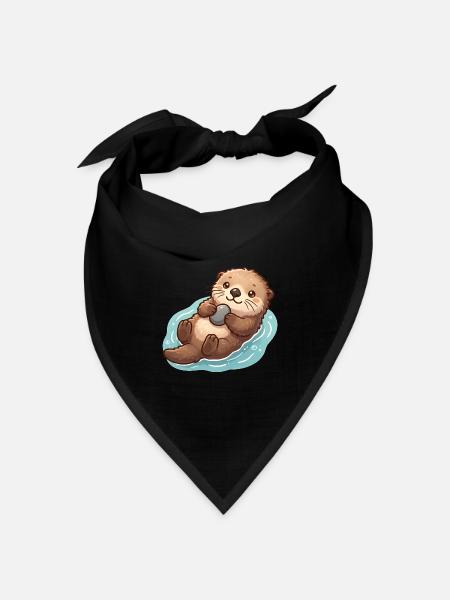 Süßer Otter mit Stein - Bandana Dreieckstuch - Schwarz