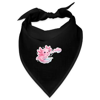 Kawaii Axolotl Herzen Seifenblasen Rosa T-Shirt - Bandana Dreieckstuch - Schwarz - Vorne