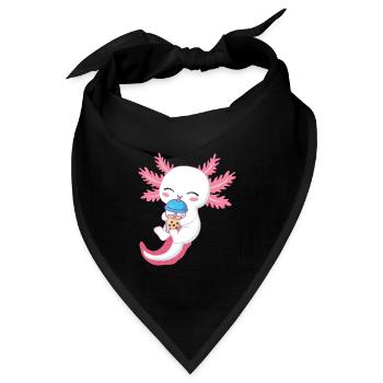 Axolotl, Der Bubble Tea Und Kekse Genießt - Bandana Dreieckstuch - Schwarz - Vorne