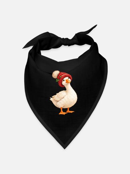 Weihnachtsgans mit Strickmütze – Cottagecore - Bandana Dreieckstuch - Schwarz