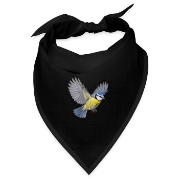 Blaumeise im Flug – blaugelbes Gartenvogelmotiv - Bandana Dreieckstuch - Schwarz - Vorne