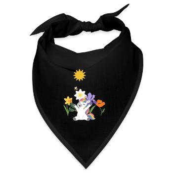 Einhorn Blumen Kinder fantasievoll Silberwurz - Bandana Dreieckstuch - Schwarz - Vorne