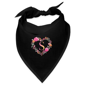 S Monogramm Blumen Herz personalisierbar - Bandana Dreieckstuch - Schwarz - Vorne