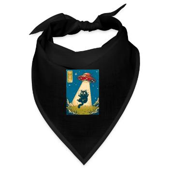 Retro Weltraumkatze UFO Poster - Bandana Dreieckstuch - Schwarz - Vorne