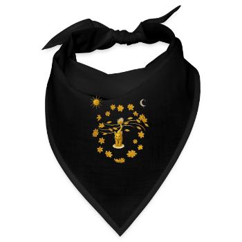 Goldkatze im Blütenkreis - Bandana Dreieckstuch - Schwarz - Vorne