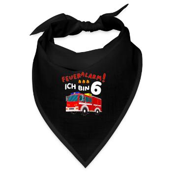 Feueralarm 6. Geburtstag Junge Feuerwehr 6 Jahre - Bandana Dreieckstuch - Schwarz - Vorne