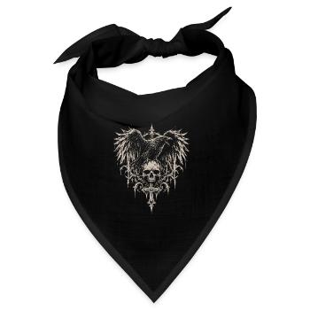 Gothic, Totenkopf, Goth, Kreuz, Rabe, Krähe - Bandana Dreieckstuch - Schwarz - Vorne