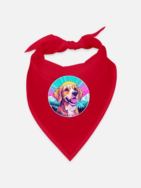 Hund Aquarell Karikatur Kawaii Haustier Tier Bunt - Bandana - Rot - Vorne
