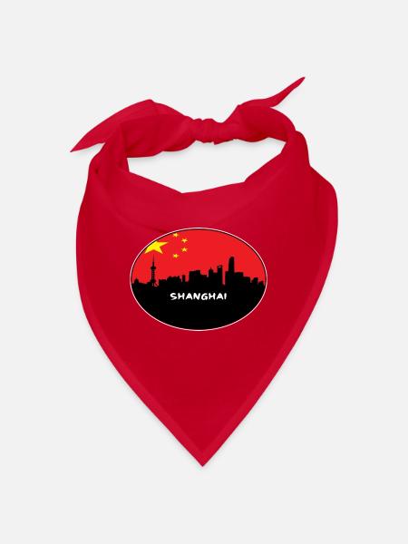 Shanghai-China-Flaggen-Skyline-Schattenbild-Reise - Bandana - Rot - Vorne