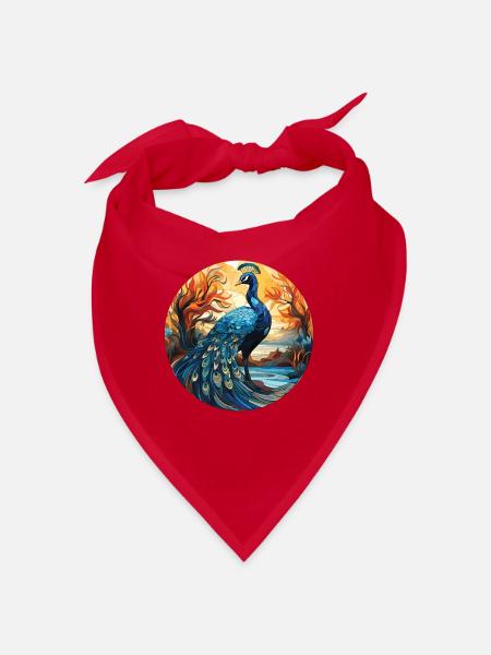 Bunte Aquarell-Tierillustration des Pfaus - Bandana - Rot - Vorne