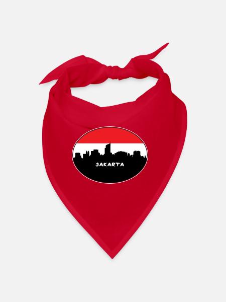 Jakarta Indonesien Flagge Skyline Silhouette Reisen - Bandana - Rot - Vorne