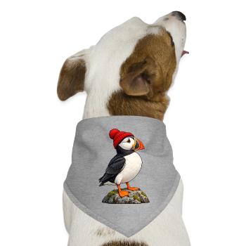 Papageitaucher mit roter Bobble-Mütze - Hunde-Bandana Dreieckstuch - Grau meliert - Vorne