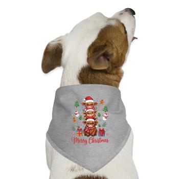 Weihnachtliche Hochlandrinder mit Nikolausmützen - Hunde-Bandana Dreieckstuch - Grau meliert - Vorne