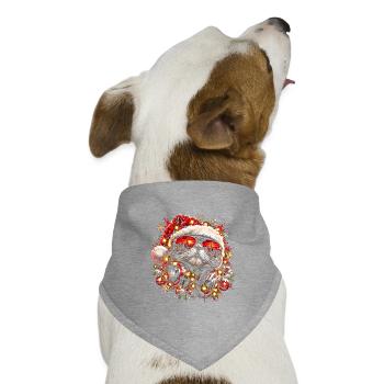 DJ Katze mit Weihnachtsmütze und Sonnenbrille - Hunde-Bandana Dreieckstuch - Grau meliert - Vorne