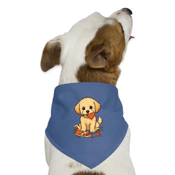Frecher Maltipoo mit zerkaute Hausschuhen - Hunde-Bandana Dreieckstuch - Taubenblau - Vorne