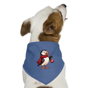 Weihnachts-Papageitaucher mit rotem Schal und Ornament - Hunde-Bandana Dreieckstuch - Taubenblau - Vorne