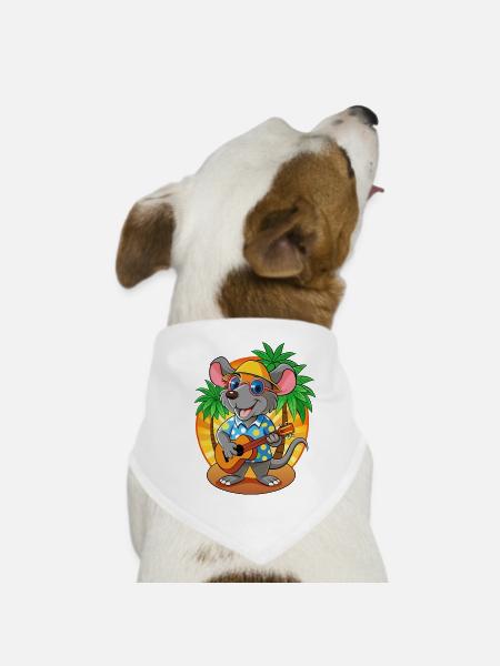 Drôle Rat Dessin Animé Plage D’été Lunettes De Soleil Guitare - Bandana pour chien - blanc - Devant