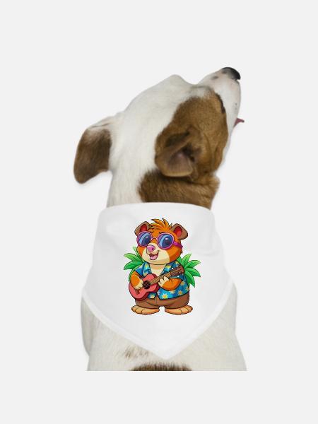 Drôle Cochon D’Inde Lunettes De Soleil De Plage D’été Hawaïen - Bandana pour chien - blanc - Devant