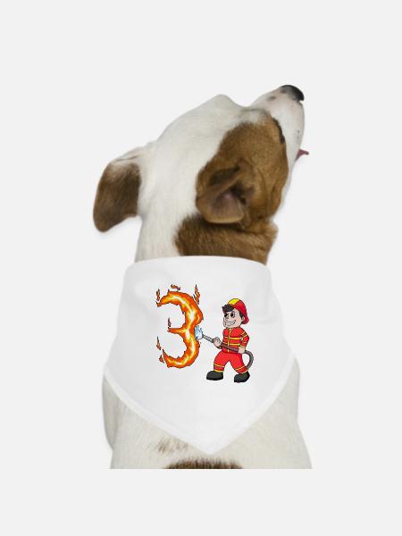 3. Geburtstag 3 Jahre Feuerwehr Geschenk - Hunde-Bandana - Weiß - Vorne