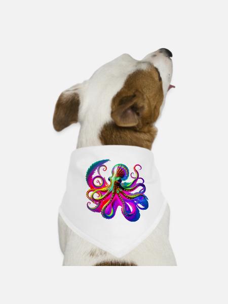 Psychedelischer Neon-Oktopus - Hunde-Bandana - Weiß - Vorne
