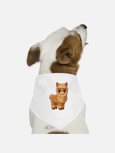 Alpaka Niedliche Maskottchen Zeichentrickfigur Kawaii - Hunde-Bandana - Weiß - Vorne