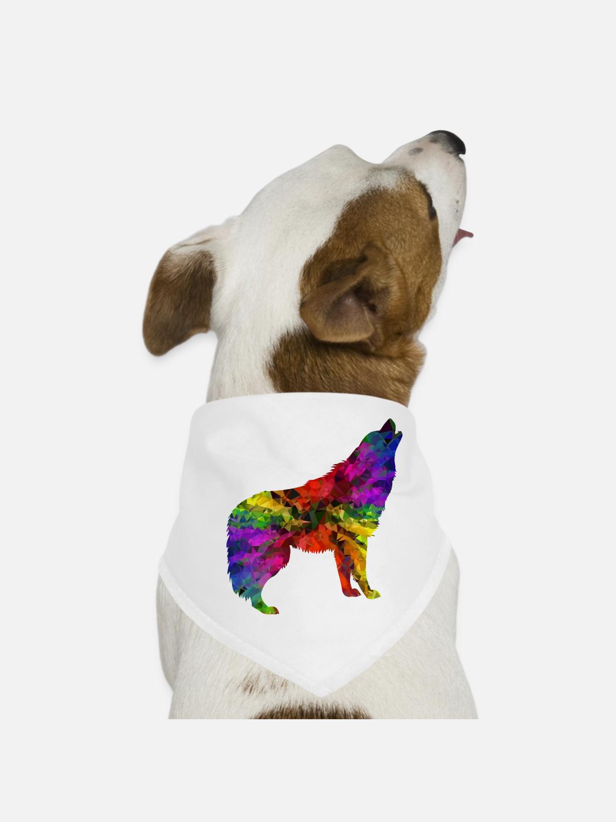 Wolf Regenbogen - Hunde-Bandana - Weiß - Vorne