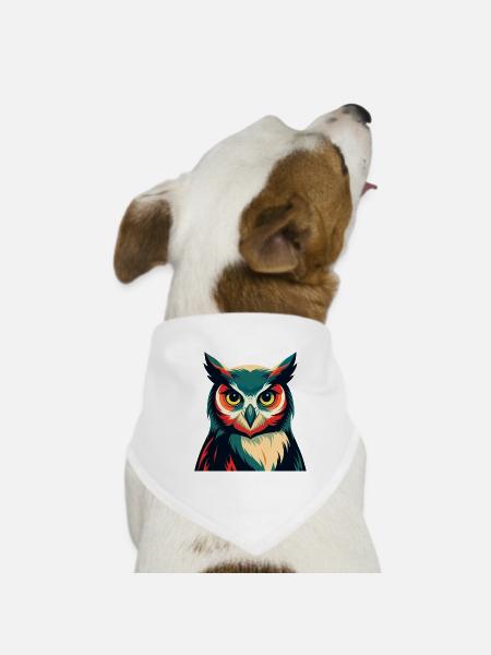 Owl Cartoon Character Colorful Pet Animal - Dog Bandana - white - Front