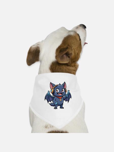 Fledermaus Lustige Zeichentrickfigur Kopfhörer Musik - Hunde-Bandana - Weiß - Vorne