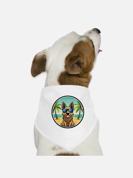Australian Cattle Dog Rasse Cartoon Sonnenbrille Strand - Hunde-Bandana - Weiß - Vorne