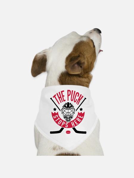 Hockey Goalie Design - The Puck Stops Here   - Dog Bandana - white - Front