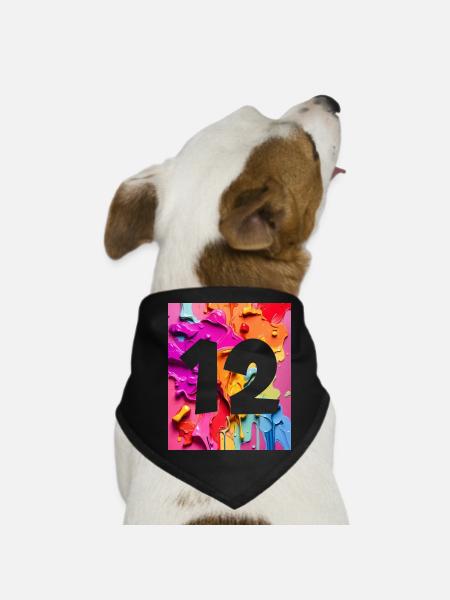 NO. 12 NUMBER 12 COLORFUL 12TH BIRTHDAY - Dog Bandana - black - Front