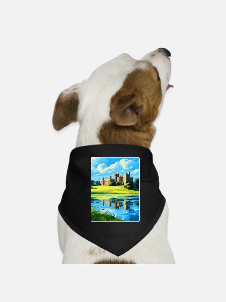 Leeds Castle England Uk Travel Poster Souvenir WPA - Dog Bandana - black - Front