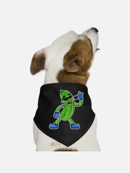 Gurke singt lustige Illustration Gemüse Geschenk - Hunde-Bandana - Schwarz - Vorne