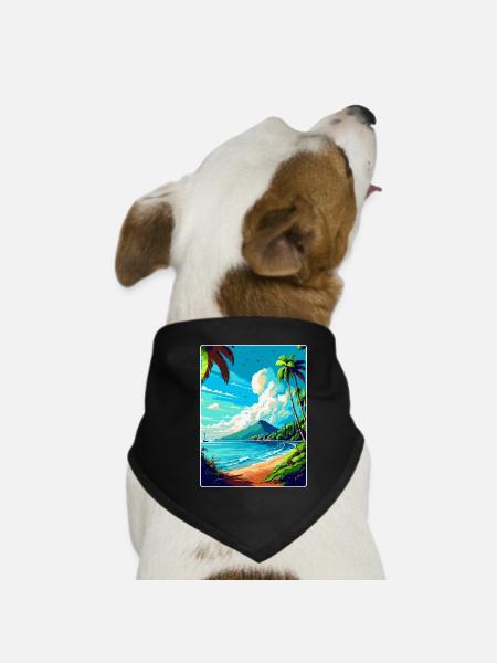 Martinique Caribbean Vintage Travel Poster WPA Art - Dog Bandana - black - Front