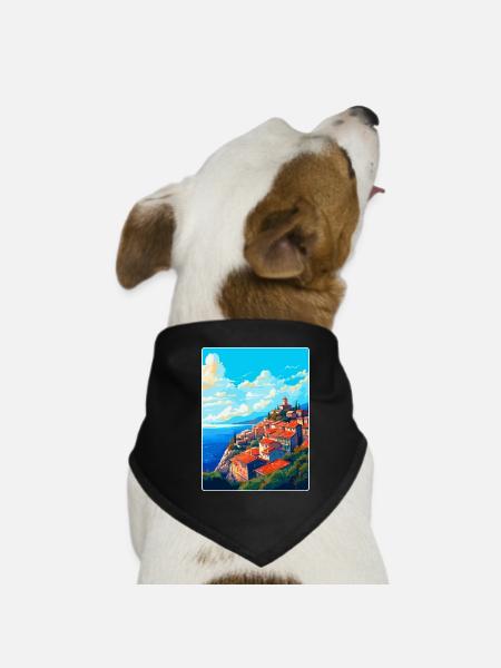 Eze Frankreich Vintage Reiseplakat Souvenir Souvenir - Hunde-Bandana - Schwarz - Vorne