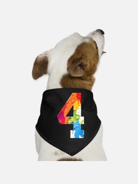 COLORED NUMBER 4 COLORFUL 4TH BIRTHDAY - Dog Bandana - black - Front
