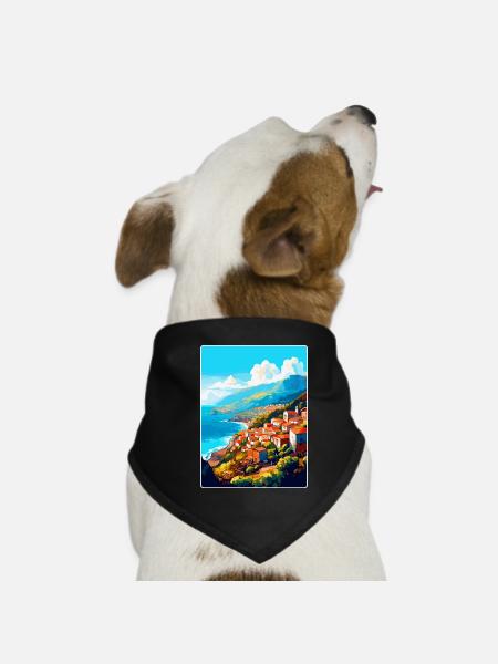 Madère Portugal Affiche de voyage vintage souvenir - Bandana pour chien - noir - Devant
