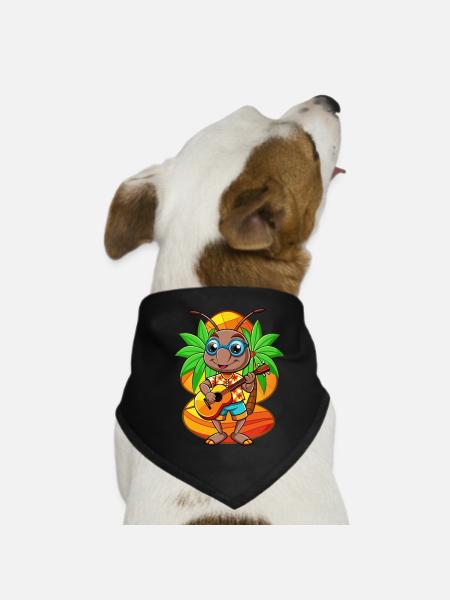 Lustige Ameise Cartoon Sommer Strand Sonnenbrille Gitarre - Hunde-Bandana - Schwarz - Vorne