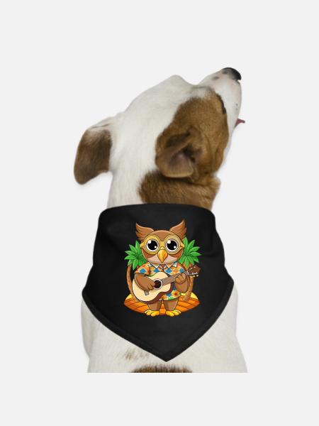 Lustige Eule Cartoon Sommer Strand Sonnenbrille Gitarre - Hunde-Bandana - Schwarz - Vorne