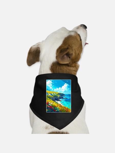 Cornwall England Uk Vintage Reiseplakat Souvenir - Hunde-Bandana - Schwarz - Vorne