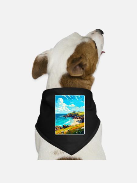 Cornwall England Uk Vintage Reiseplakat Souvenir - Hunde-Bandana - Schwarz - Vorne