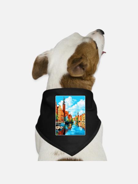 Danzig Polen Vintage Reiseposter WPA Souvenir - Hunde-Bandana - Schwarz - Vorne